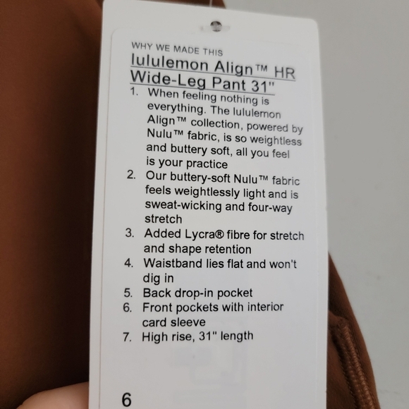 Lululemon Align Wide Leg High-Rise Pant 31" size 6 NWT - Picture 8 of 8